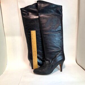 Italian leather 3" heel Black Slouchy fold over knee high boots size 8M